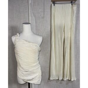 Skylar Rose ASOS Women's M Cream Set Outfit One Shoulder Top‎ Wide Leg Pants